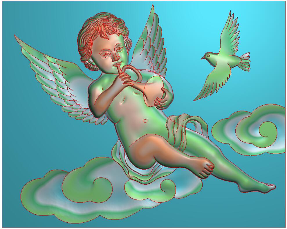 天使12 759-609-25_欧式天使人物壁画带翅膀天使壁挂背景墙精雕图浮雕图